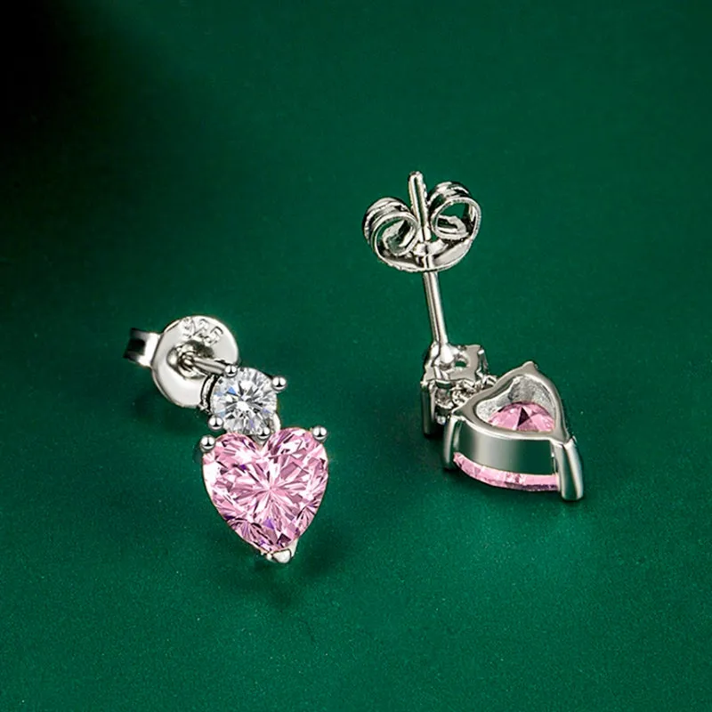 "Lovella" - Pink Cubic Zirconia Heart Bridal Jewelry Set