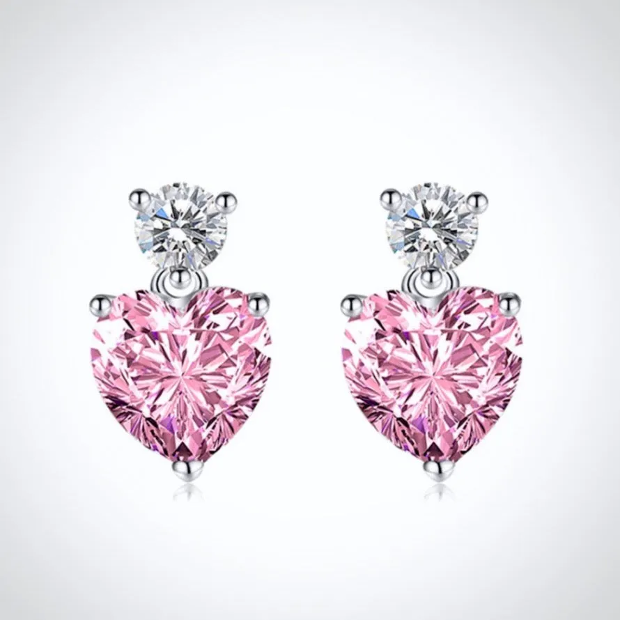 "Lovella" - Pink Cubic Zirconia Heart Bridal Jewelry Set