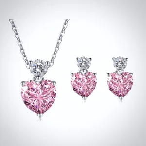 "Lovella" - Pink Cubic Zirconia Heart Bridal Jewelry Set