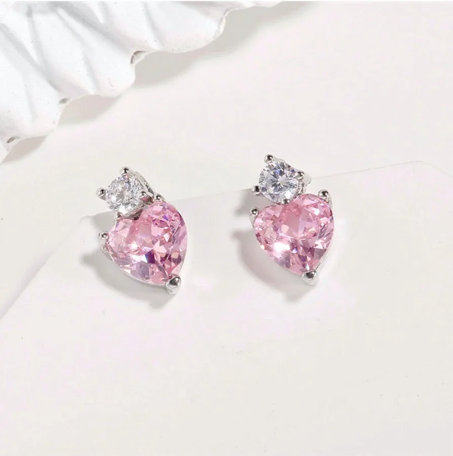 "Lovella" - Pink Cubic Zirconia Heart Bridal Jewelry Set