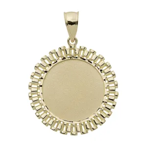 Railroad Frame Round Medallion Pendant Real 10K Yellow Gold All Sizes