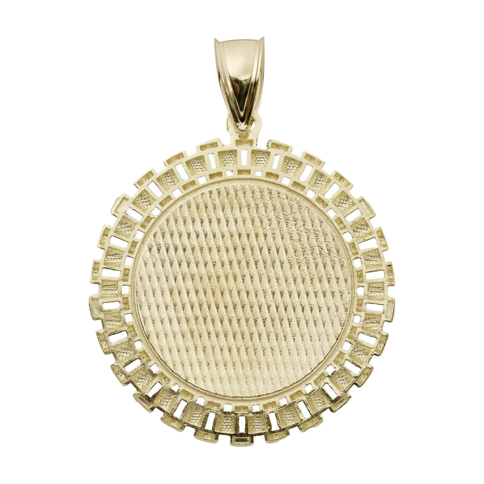 Railroad Frame Round Medallion Pendant Real 10K Yellow Gold All Sizes