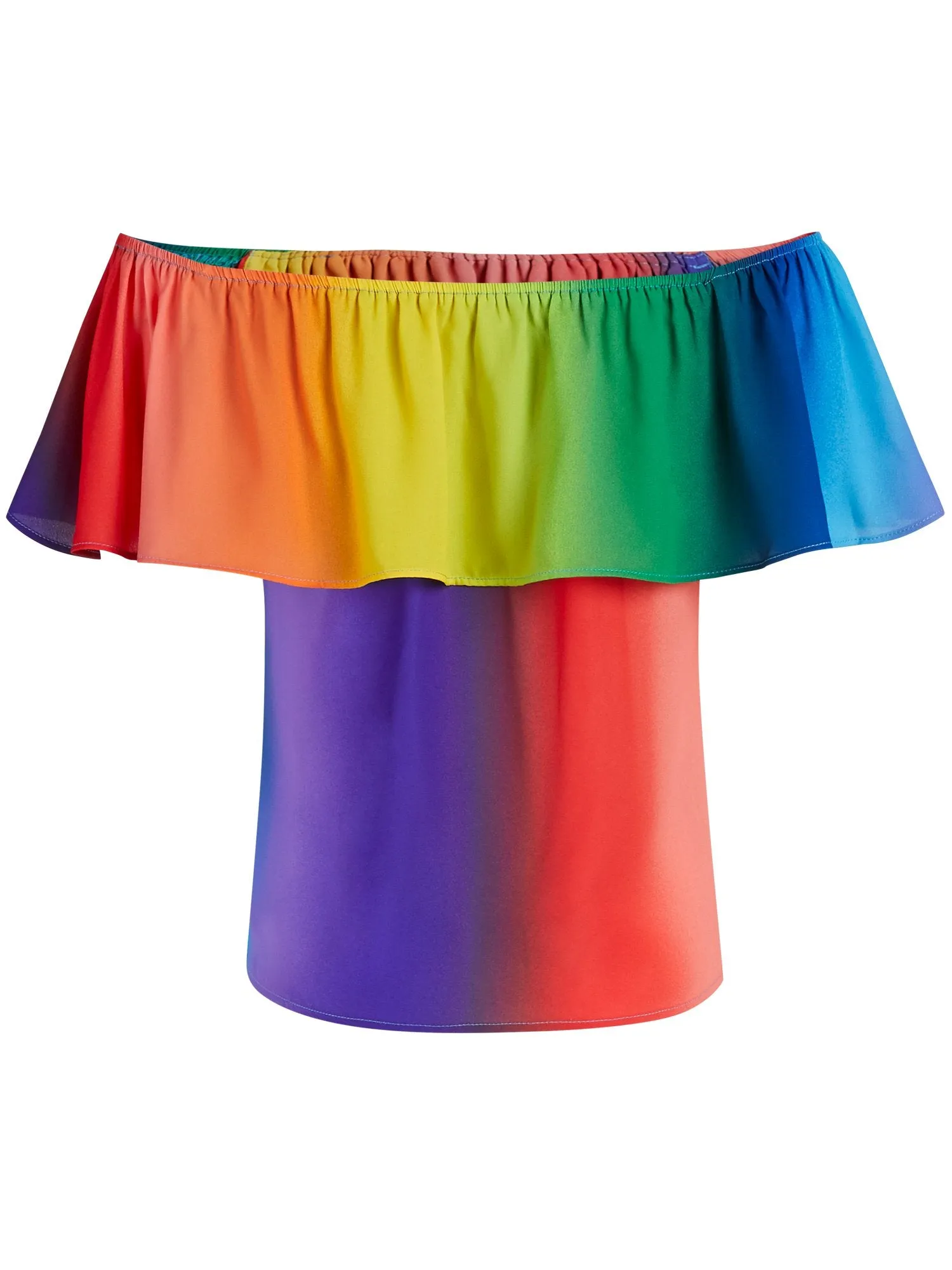 Rainbow Flounced Off-The-Shoulder Top - 7th Avenue