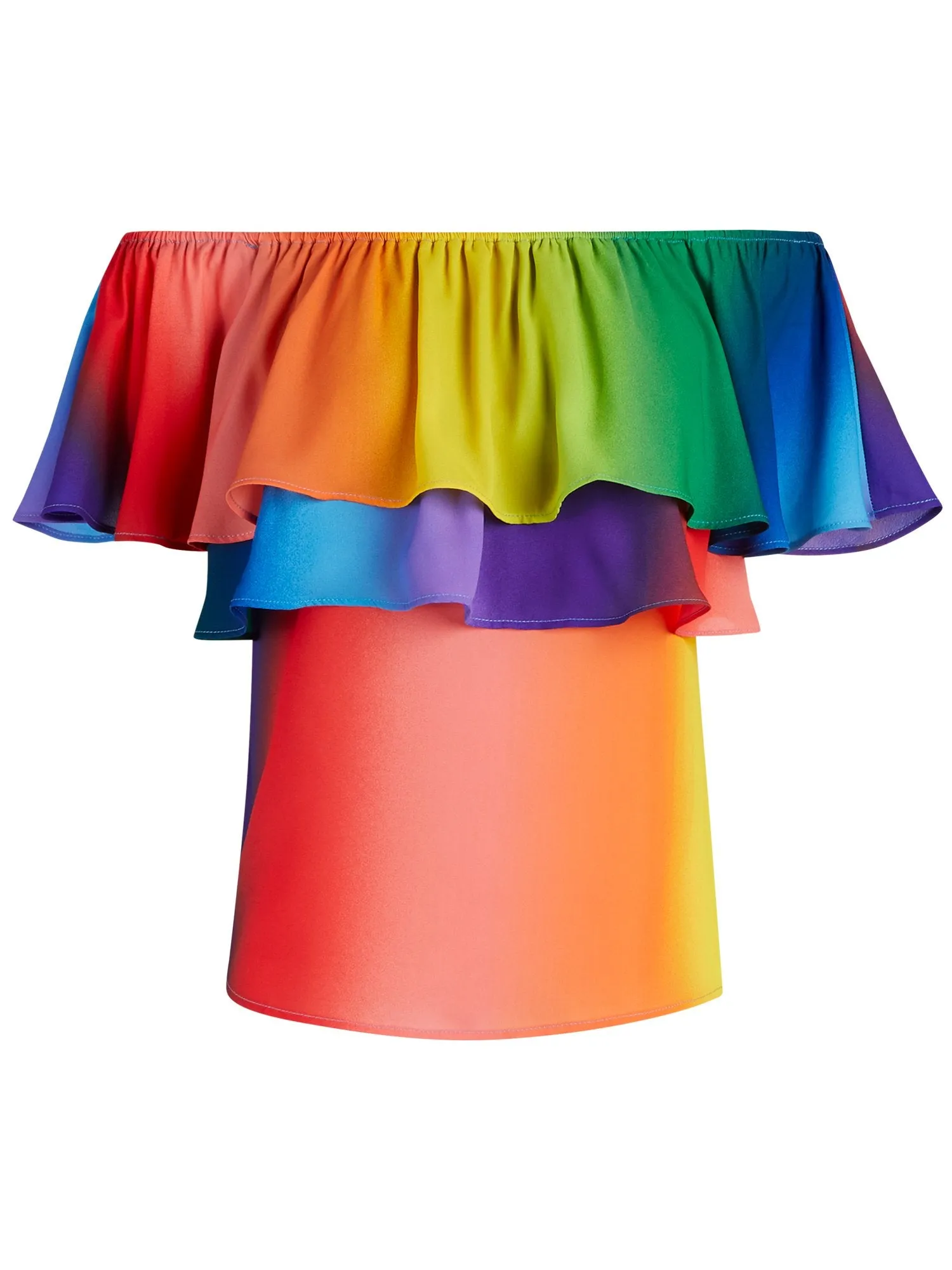 Rainbow Flounced Off-The-Shoulder Top - 7th Avenue