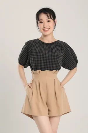 Rania Top in Dark Grey Gingham