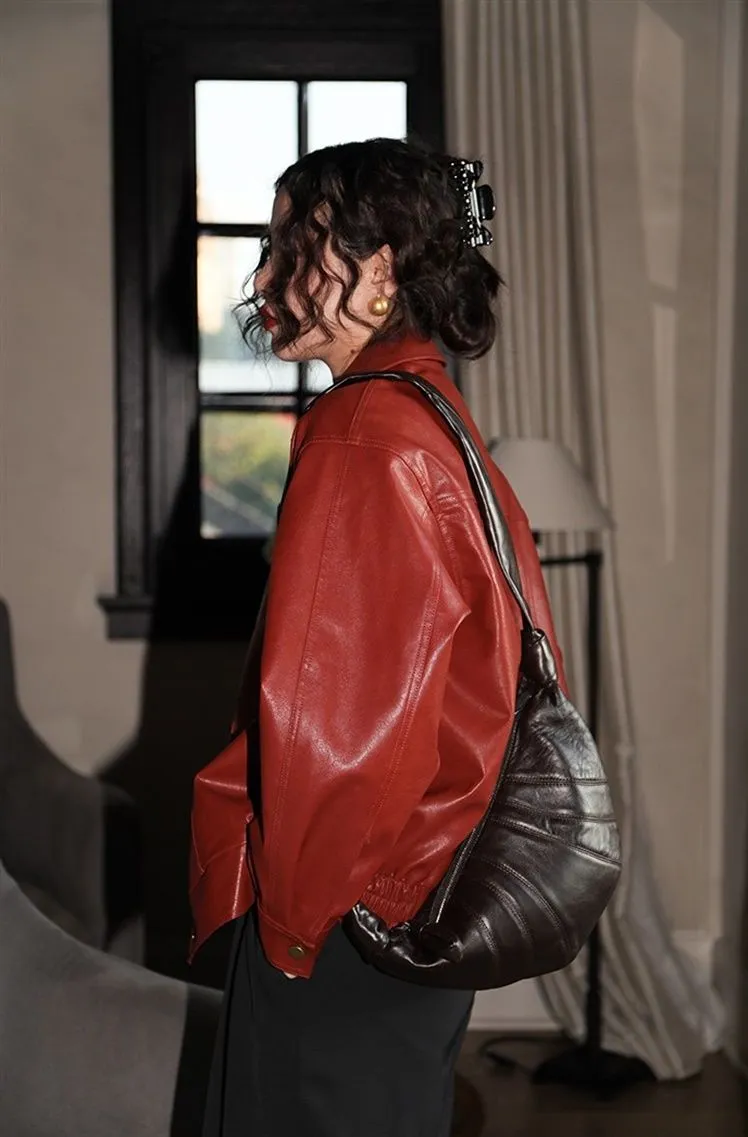 Red Faux Stylish Leather Jacket