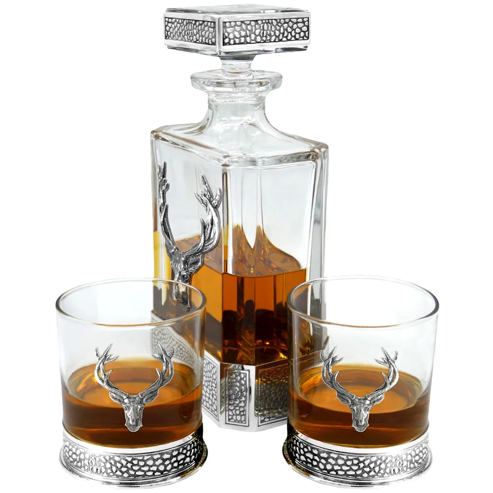 Regal 650ml Whisky, Wine & Spirits Stag Decanter Gift Set Includes 2x 11oz Regal Pewter Tumblers