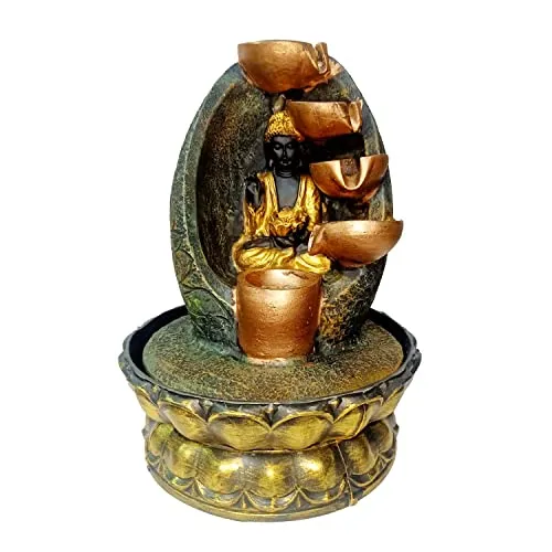 REGAL HOMEWARE Buddha Water Fountain with LED Lights for Living Room Bedroom, Home Décor Indoor Outdoor, Office with Light - Decoration Items, Colour-Multicolour (27H x 20L x 20W) cm