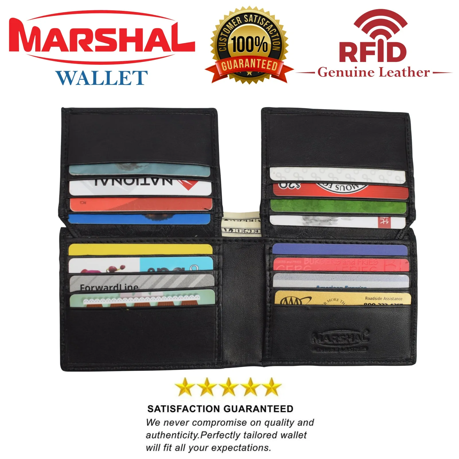 RFID Signal Blocking Theft Protection Leather Large Thick Security Mens Bifold Wallet