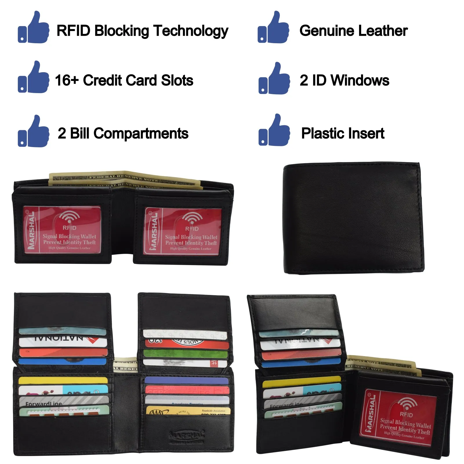 RFID Signal Blocking Theft Protection Leather Large Thick Security Mens Bifold Wallet