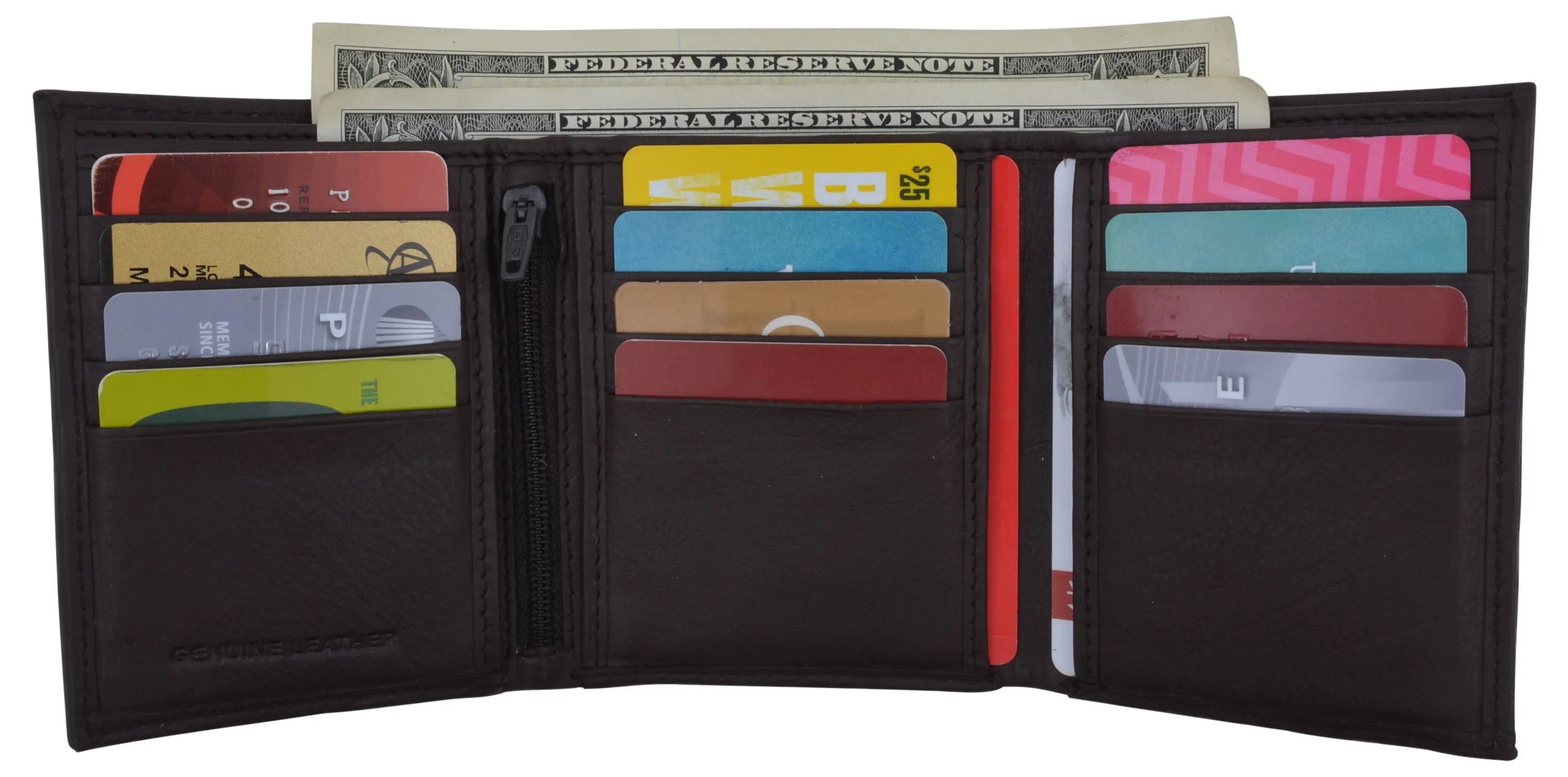 RFID Trifold Premium Leather Mens Card Holder Wallet W/ Outside ID Window