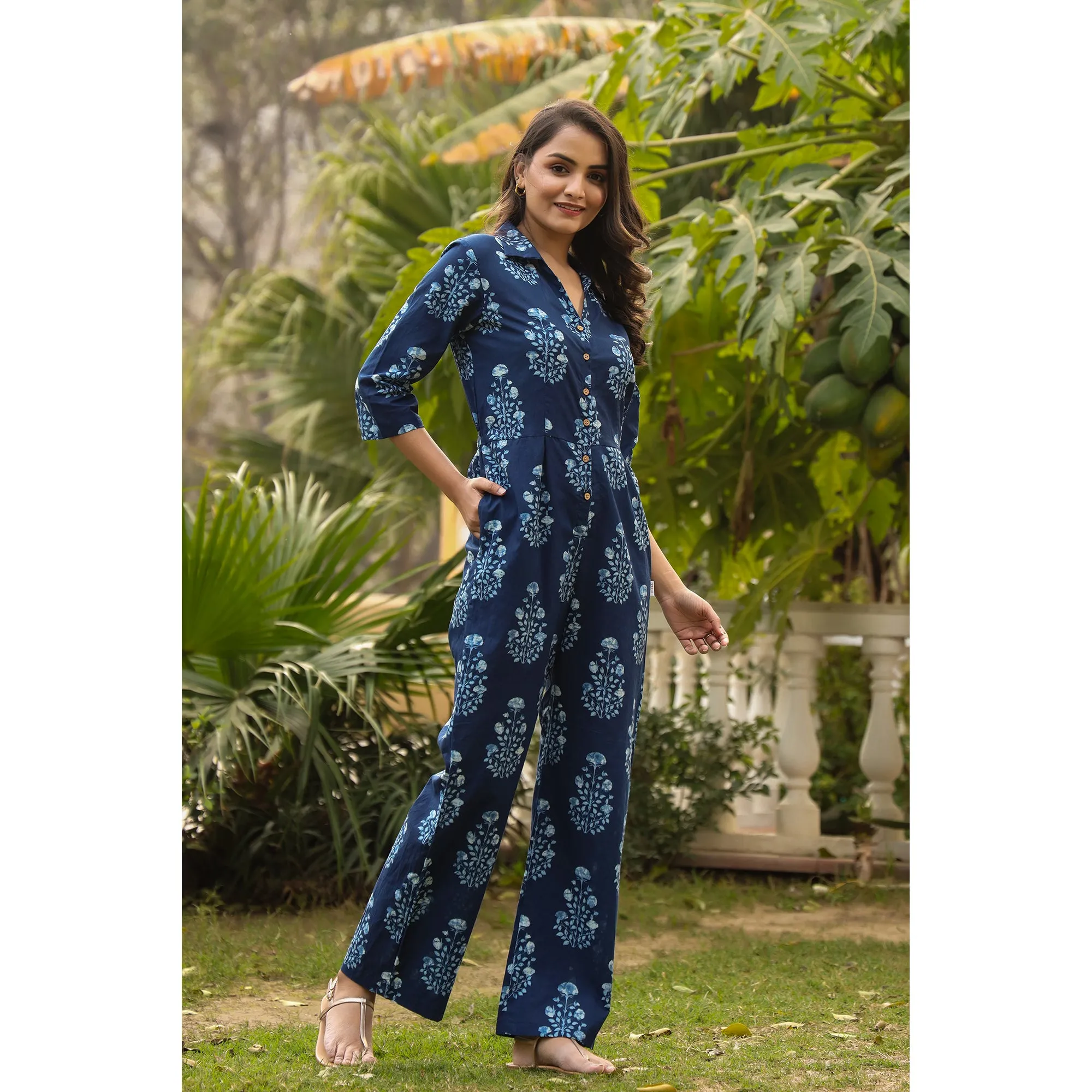 Royal Motifs on Blue Jumpsuit