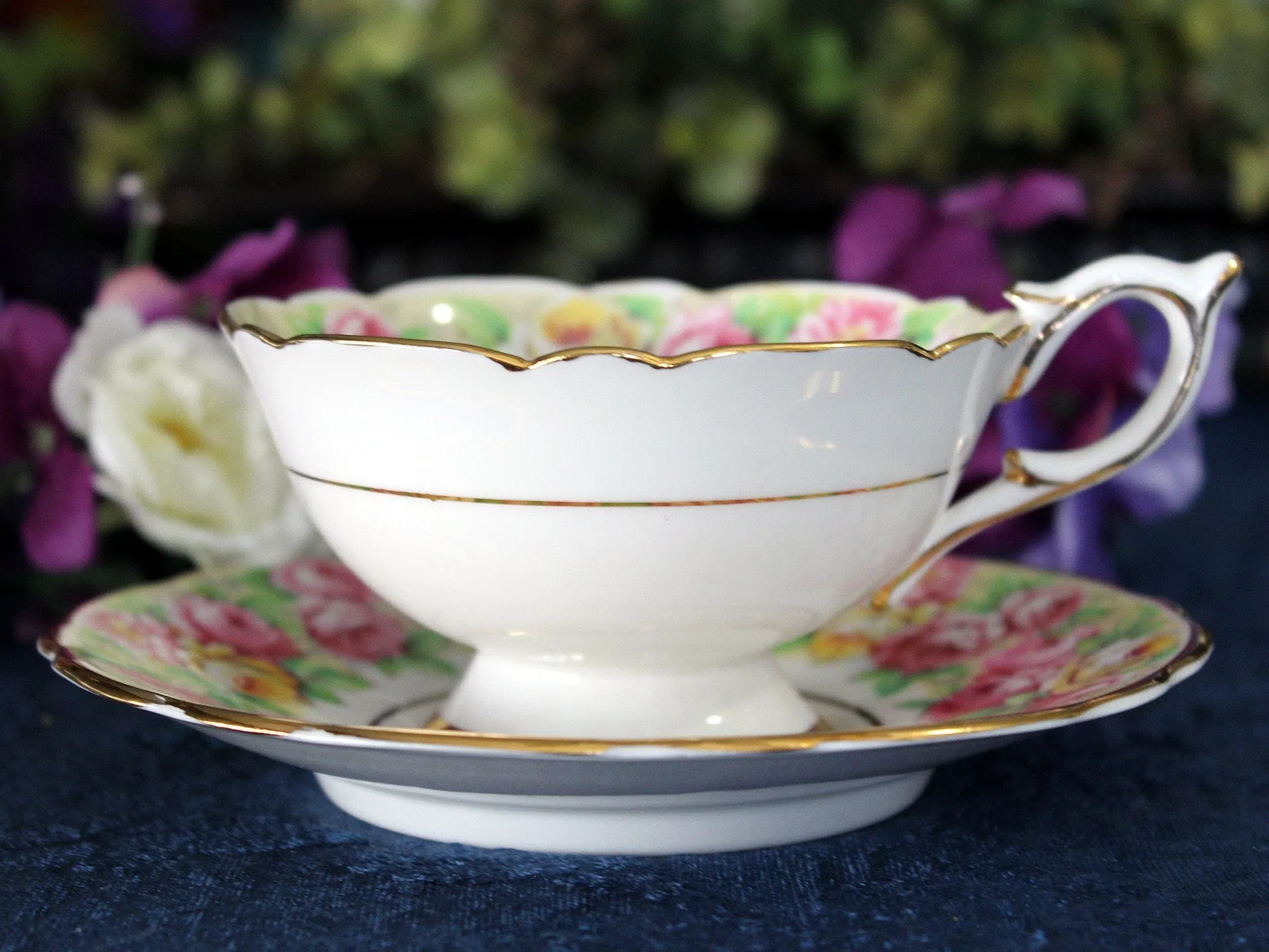 Royal Stafford, Wide Mouth, Tea Cup & Saucer, Chintz Rose Banding 17479