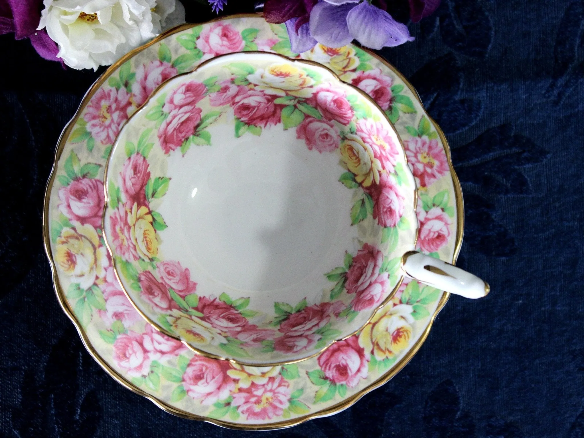 Royal Stafford, Wide Mouth, Tea Cup & Saucer, Chintz Rose Banding 17479