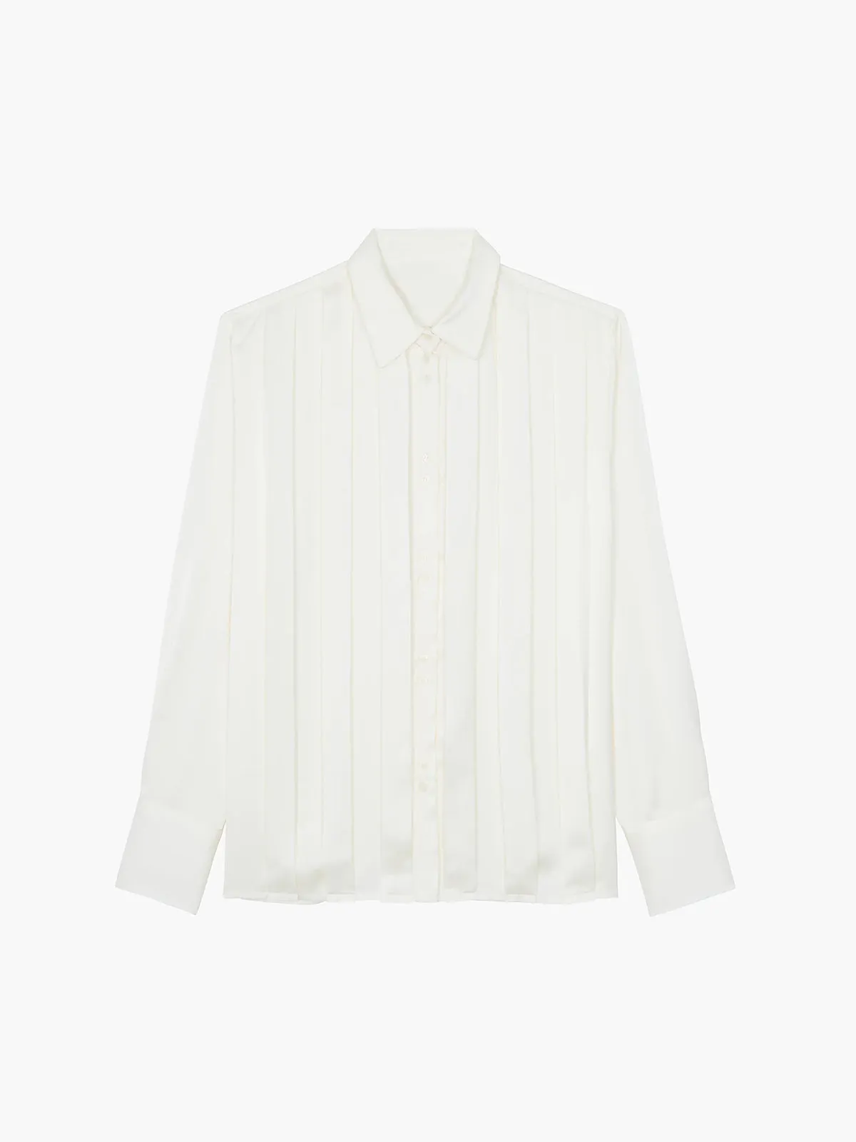 Satin Pleated Graceful Button-Down Shirt