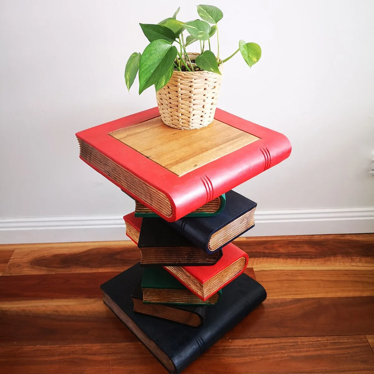 Side Table, corner Stool, Plant Stand Raintree Wood Natural Finish-Book Stack-Colour finish..