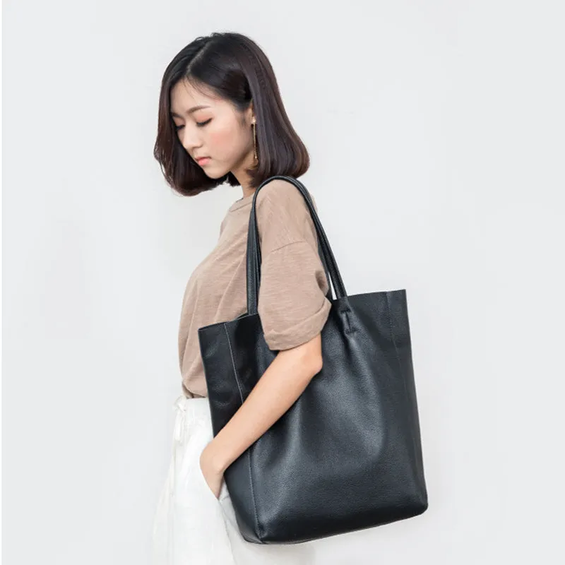 Simple Leather Handbag Full Grain Leather Best Tote Bag For Ladies