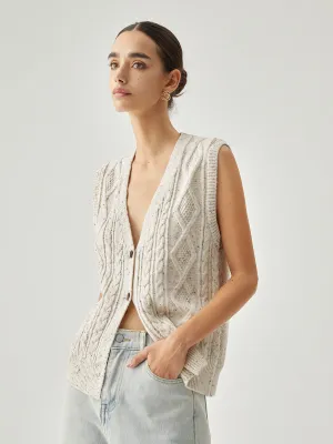 Sleeveless Crocheted Graceful Cable Argyle Cardigan