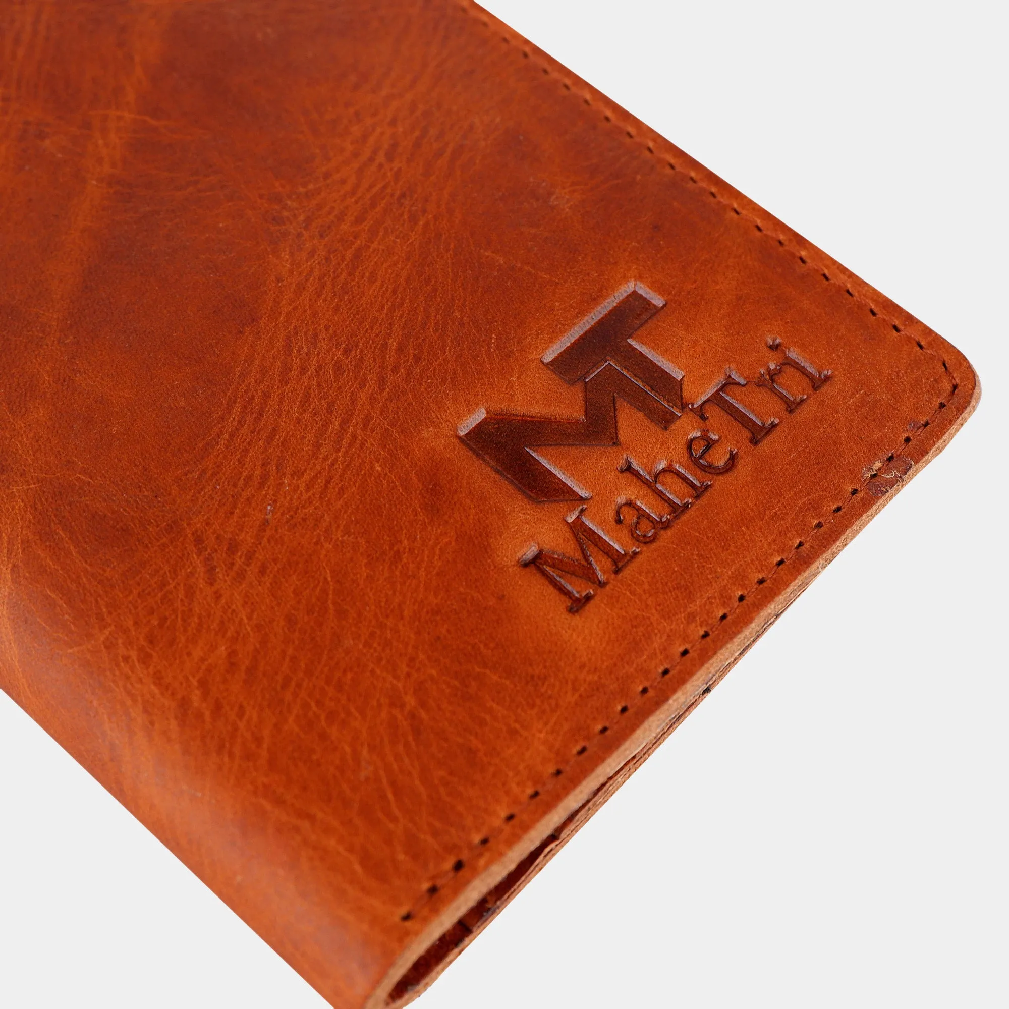 Slim Vertical Bi-fold Brown Buffalo Leather Wallet