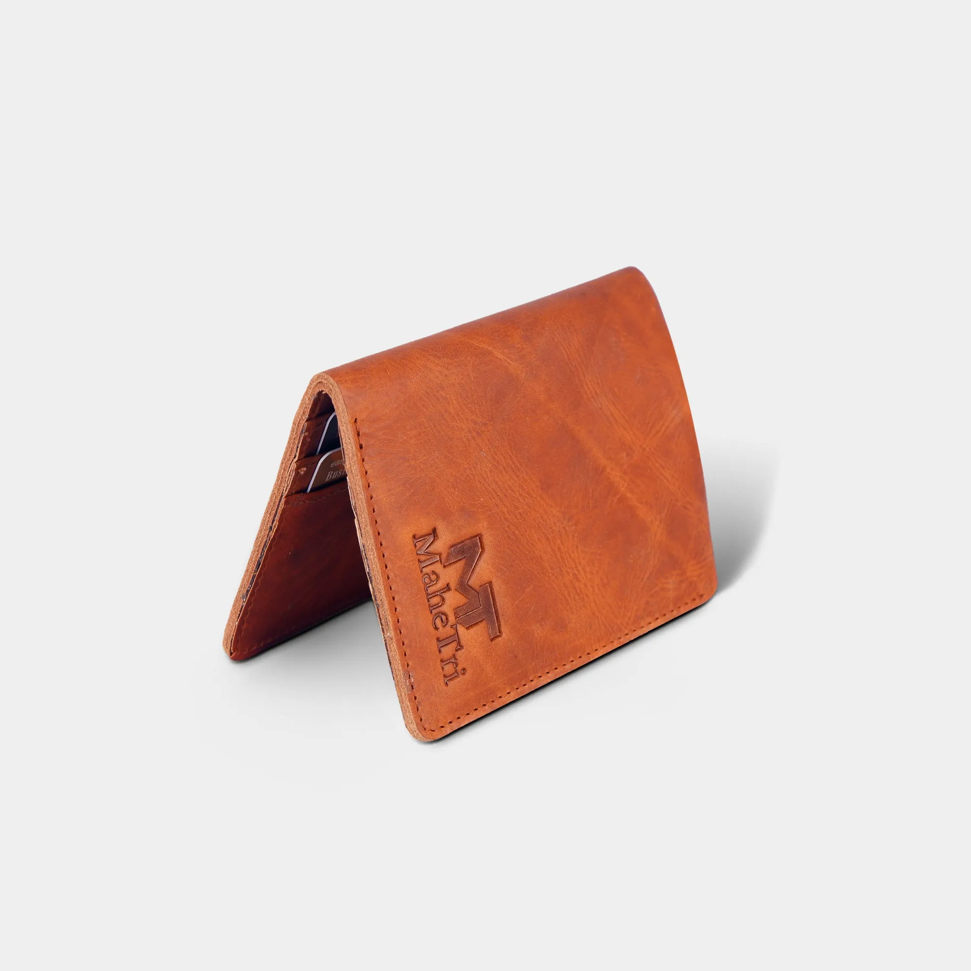 Slim Vertical Bi-fold Brown Buffalo Leather Wallet