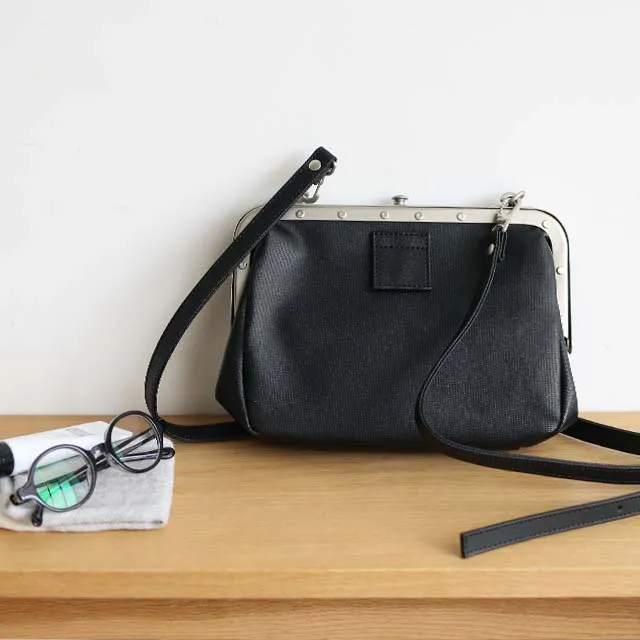 Small Leather Shoulder Bag - Train Conductors Bag Design / Black -, Cross Body Bag