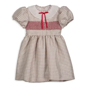 Smocked Fulton Dress -- Silver Check Taffeta