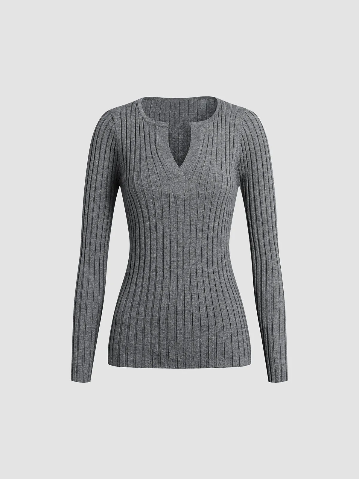 Solid Textured Graceful V-neck Knit Top