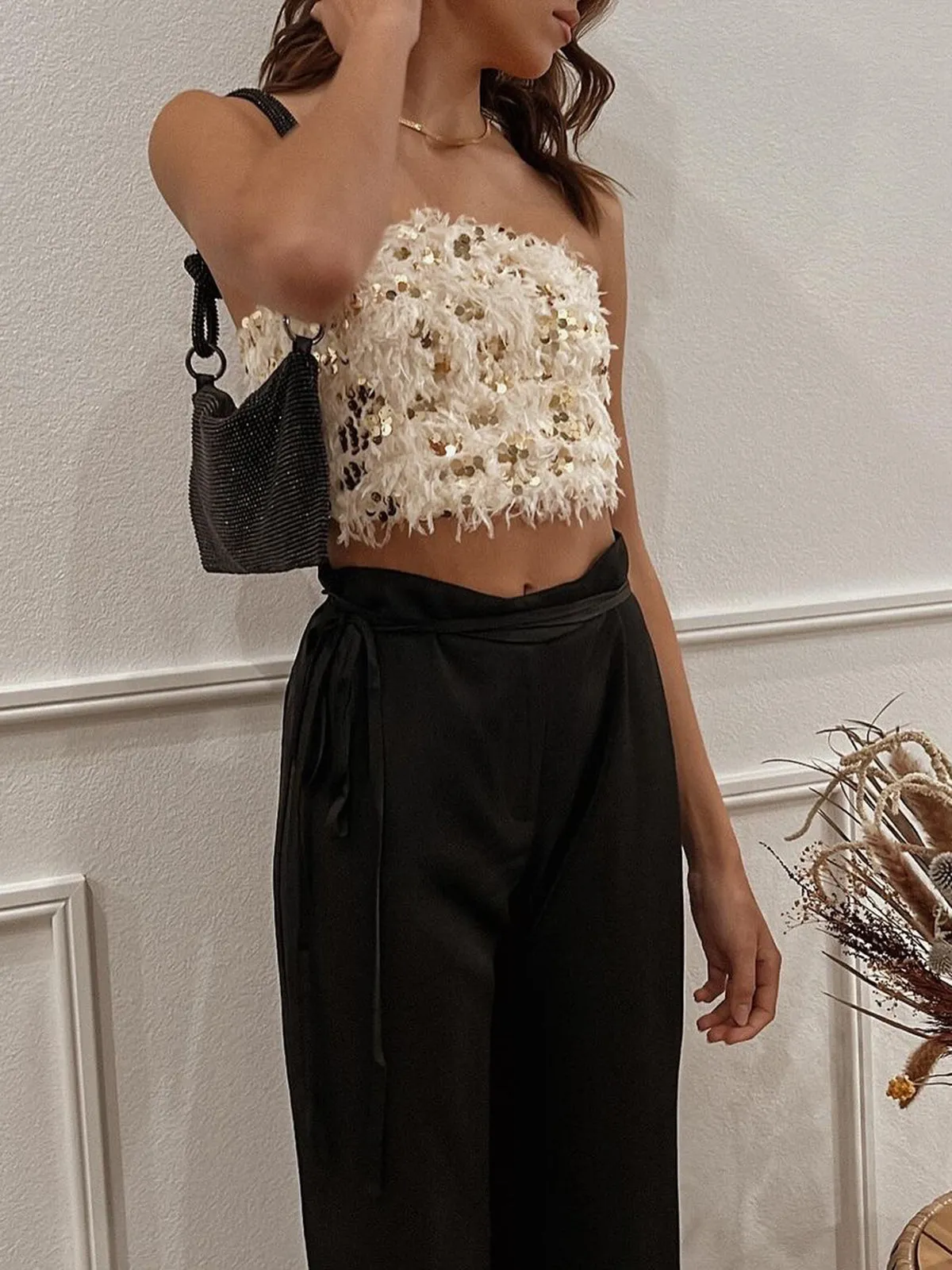 Sparkle Sequined Graceful Furry Tube Top