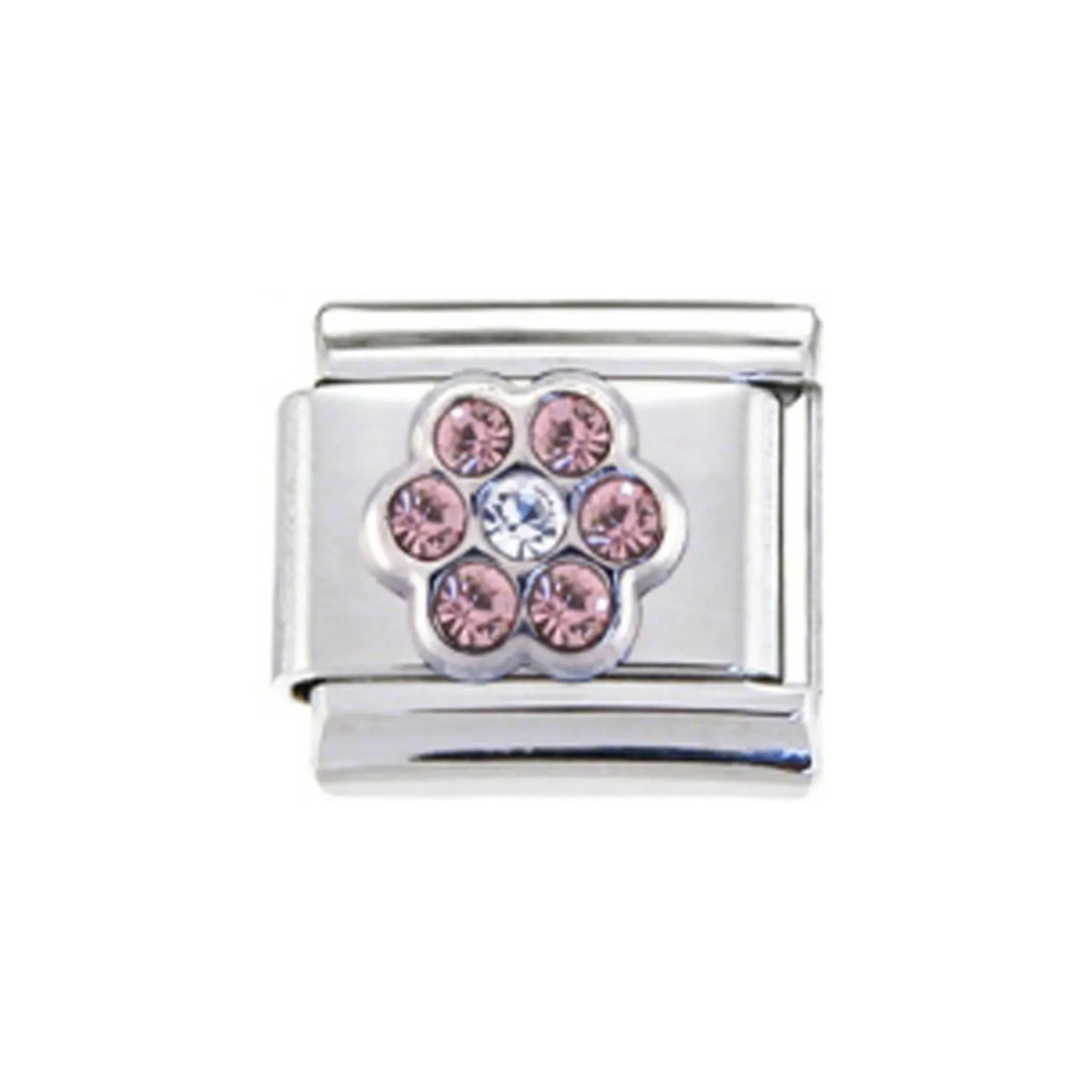 Stainless Steel Pink CZ Flower Italian Charm Link