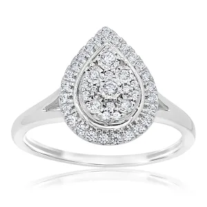 Sterling Silver 1/4 Carat Pear Shape Cluster Diamond Ring