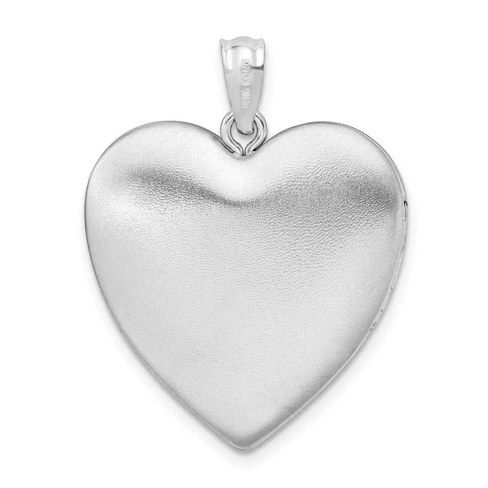 Sterling Silver Satin/Pol Paw Prints Ash Holder Heart Locket - Pet Memorial Keepsake Jewelry