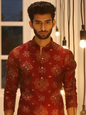 Stylish Maroon Printed Kurta for Men