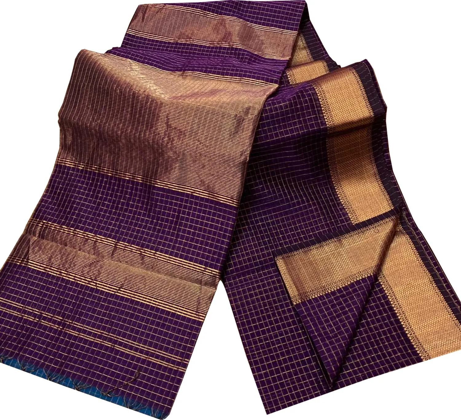 Stylish Purple Checks Cotton Silk Saree