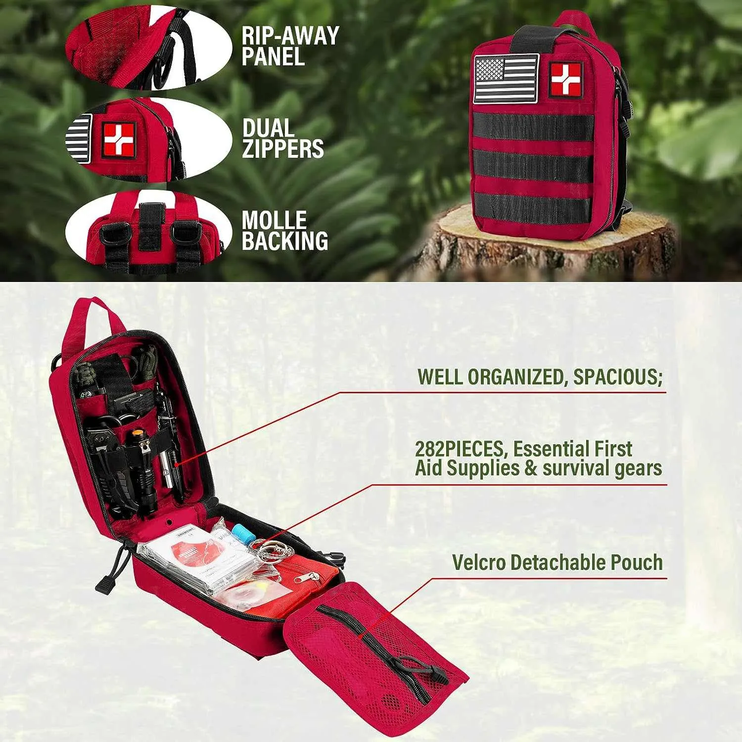 Survival First Aid Kit, Molle Medical Pouch 282PCS