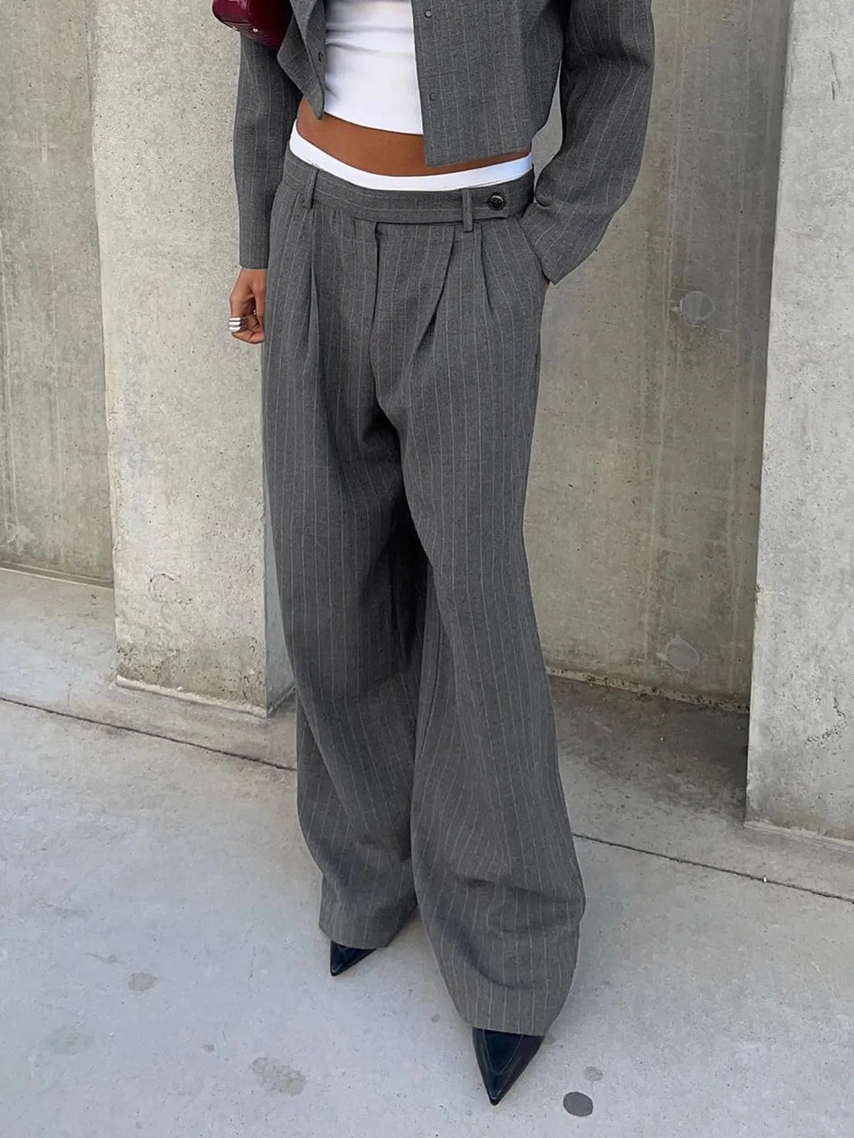 Tailored Pinstripe Graceful Wide Leg Pants