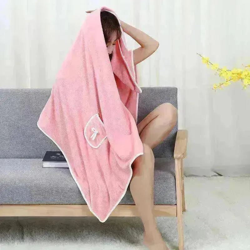 The coral velvet cozy wearable cocoon bath towel