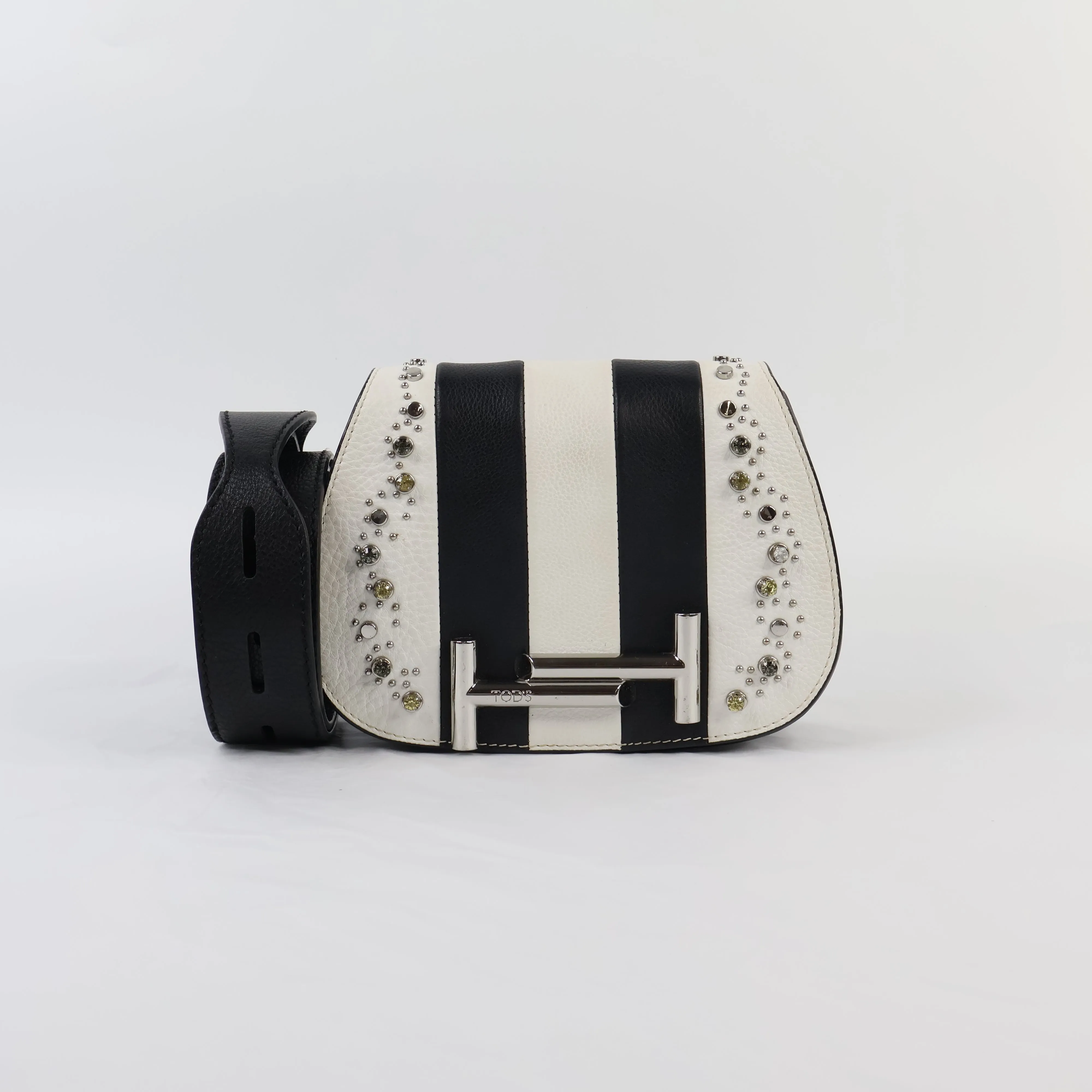 Tod's Flap Bag Black White Crystal