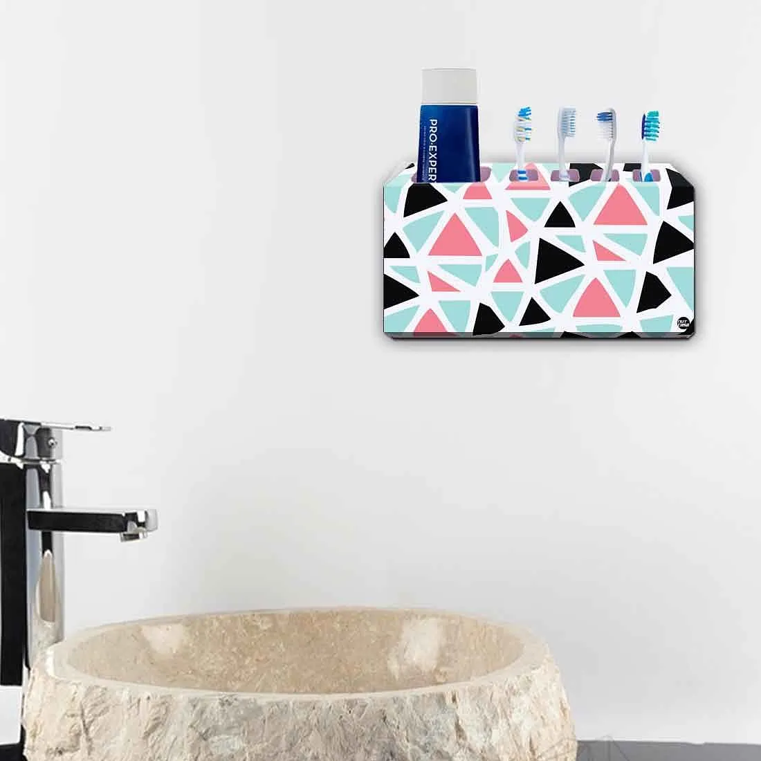 Toothbrush Holder Wall Mounted -Triangles Pattern Black and Pink