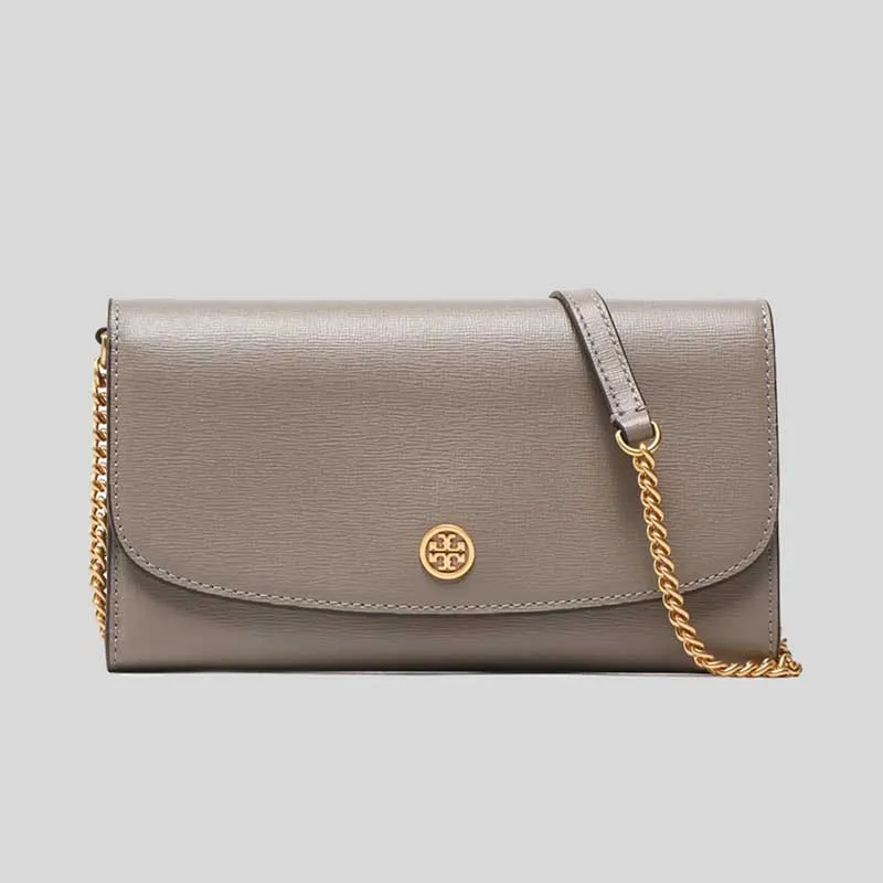 TORY BURCH ROBINSON Chain Wallet Gray Heron 137152