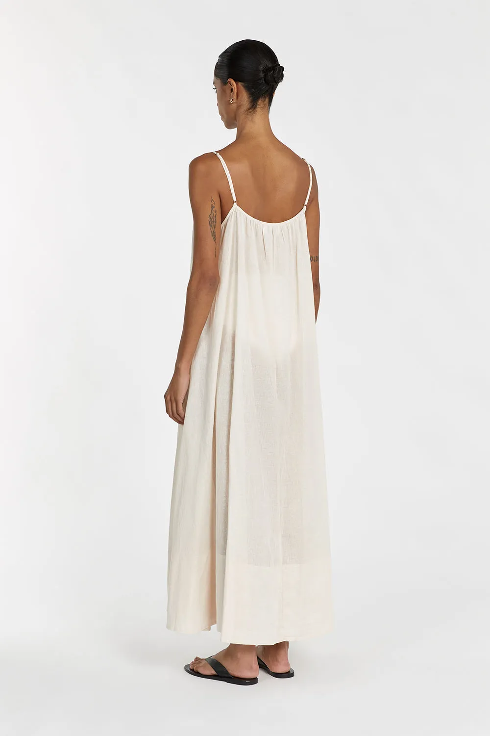 TROPEA CREAM LINEN SHEER MIDI DRESS