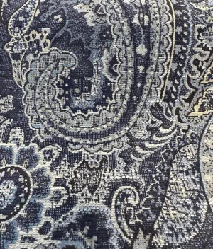 Truman Paisley Jacquard Blue Indigo Upholstery Drapery Fabric By The Yard