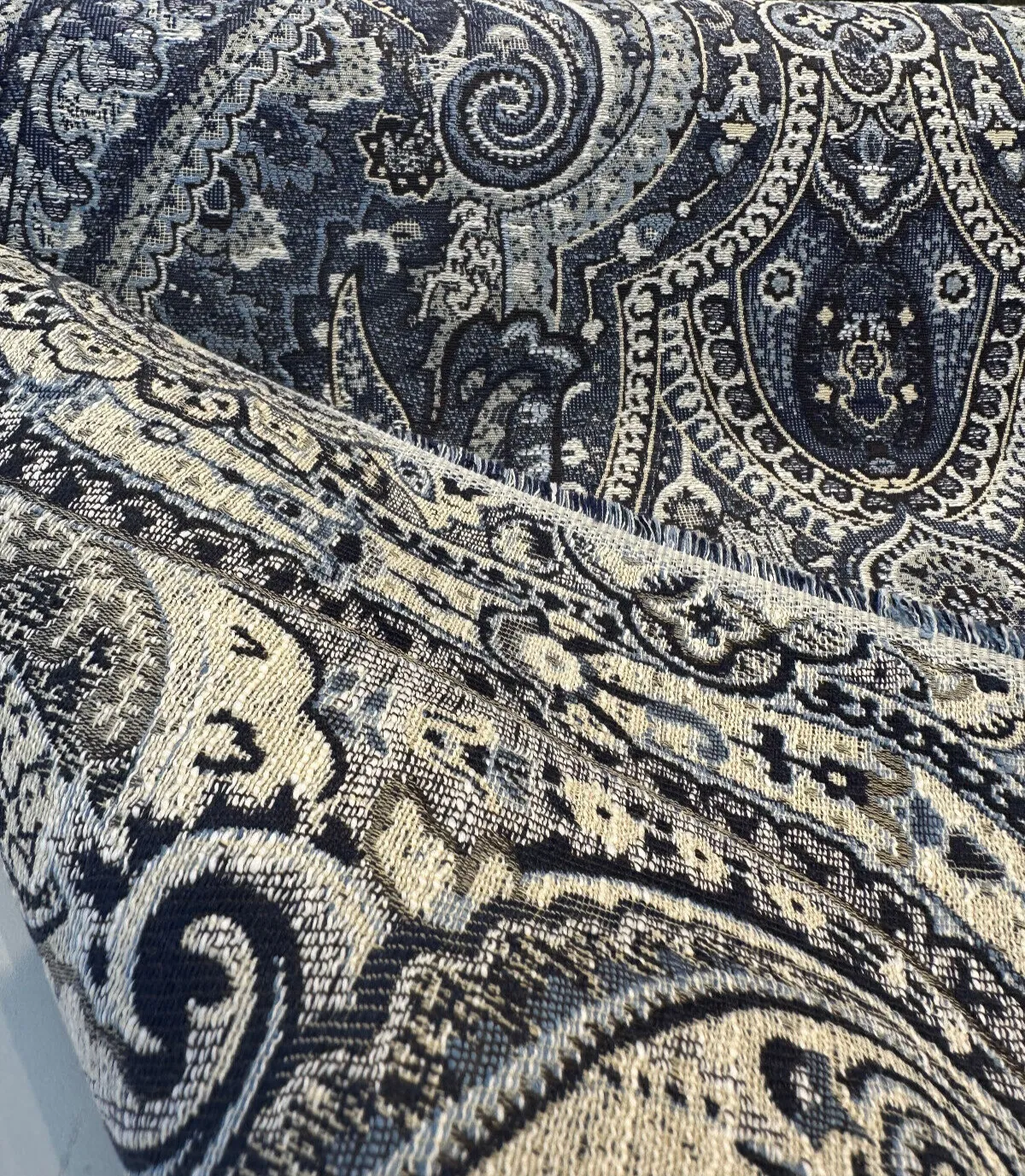 Truman Paisley Jacquard Blue Indigo Upholstery Drapery Fabric By The Yard