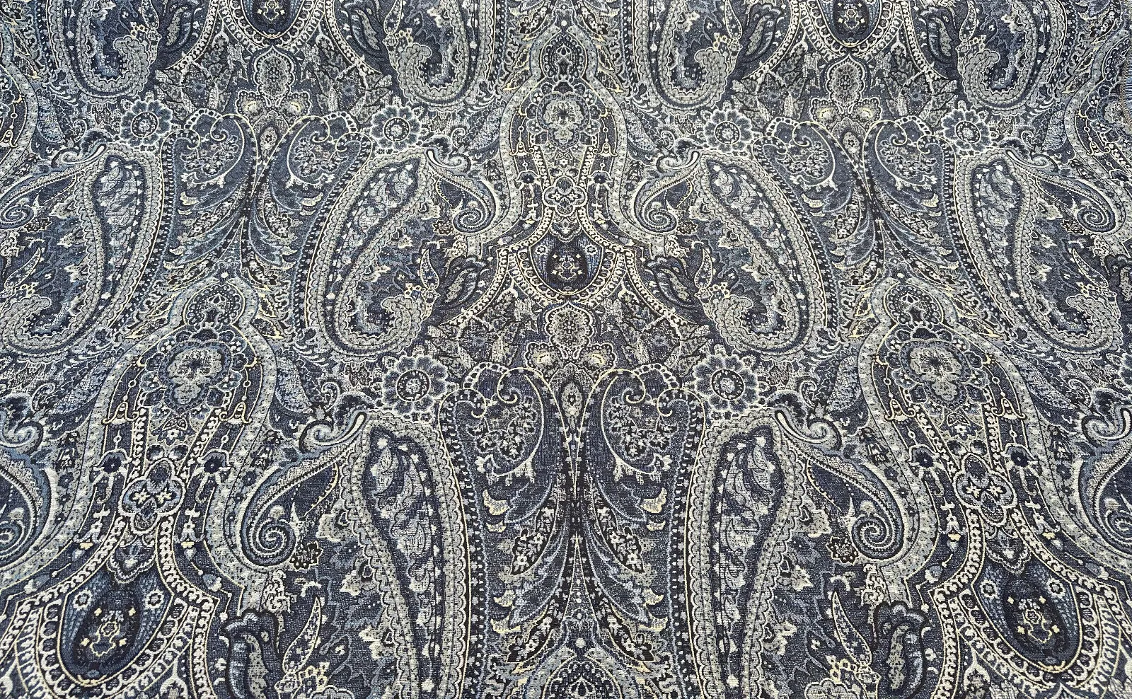 Truman Paisley Jacquard Blue Indigo Upholstery Drapery Fabric By The Yard