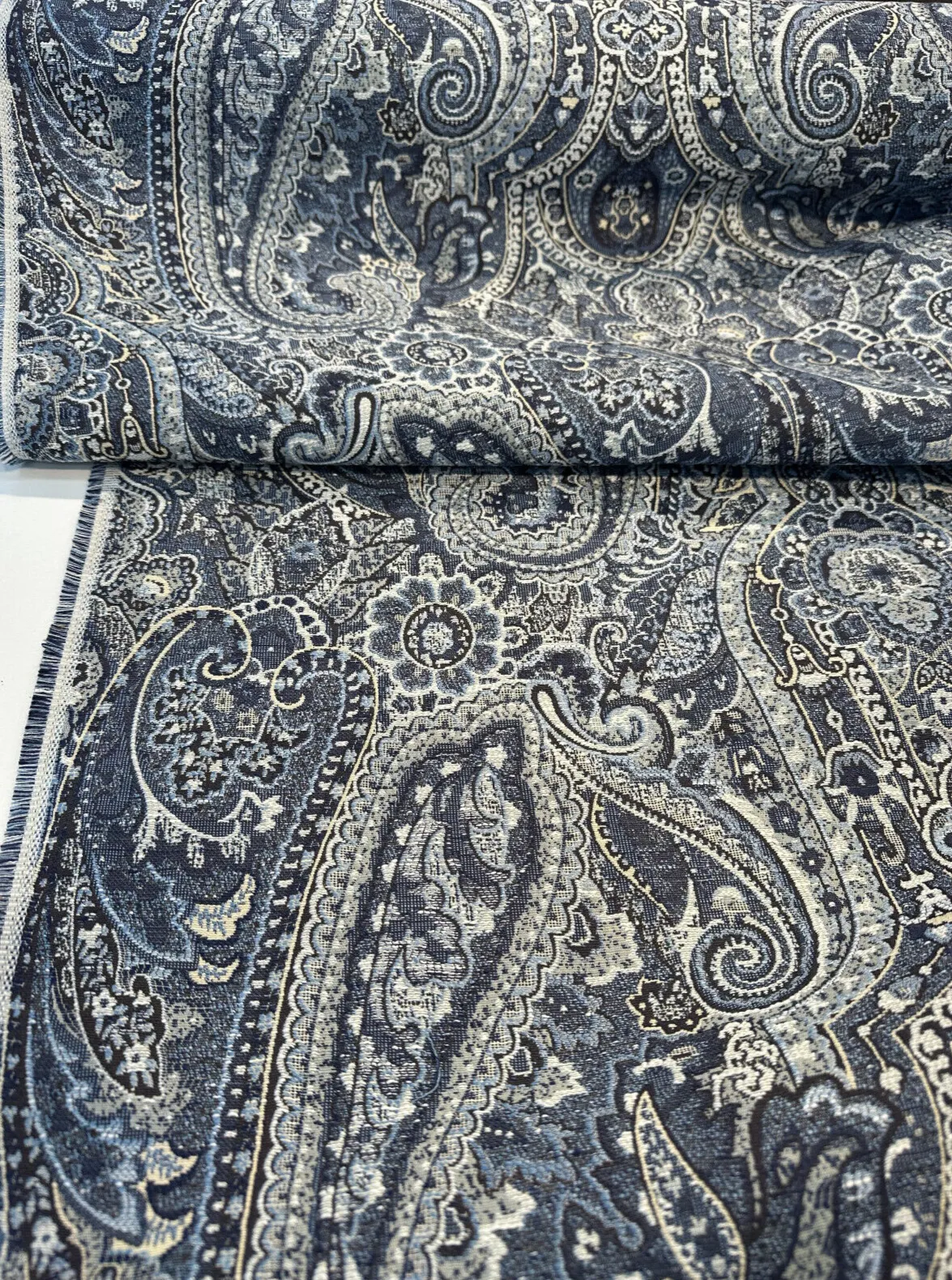 Truman Paisley Jacquard Blue Indigo Upholstery Drapery Fabric By The Yard