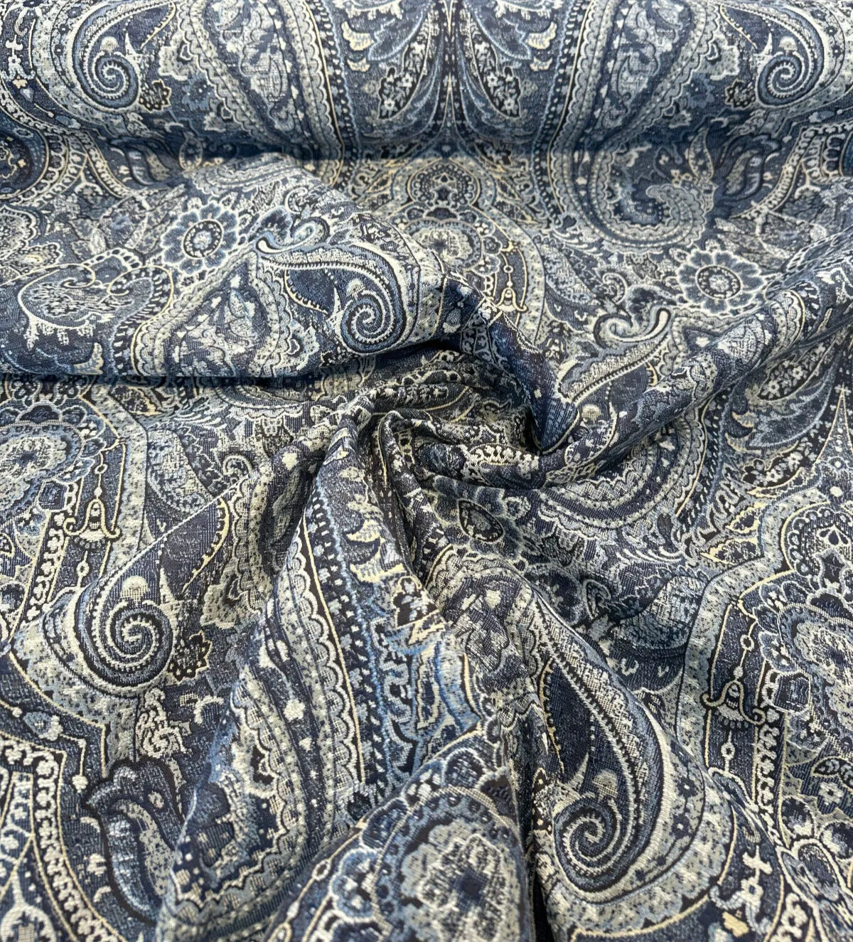 Truman Paisley Jacquard Blue Indigo Upholstery Drapery Fabric By The Yard