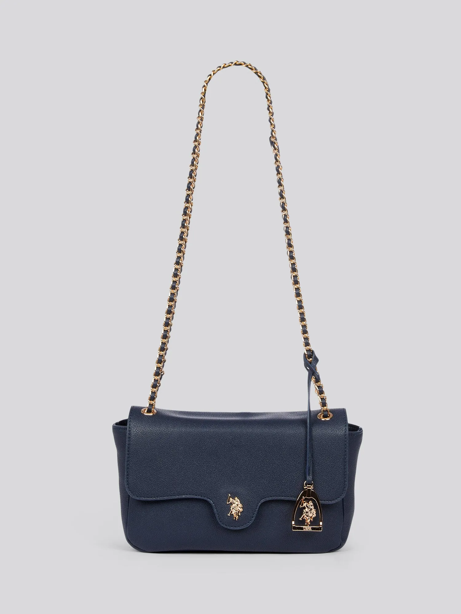 U.S. Polo Assn. Womens Jones Flap Crossbody Chain Bag in Navy