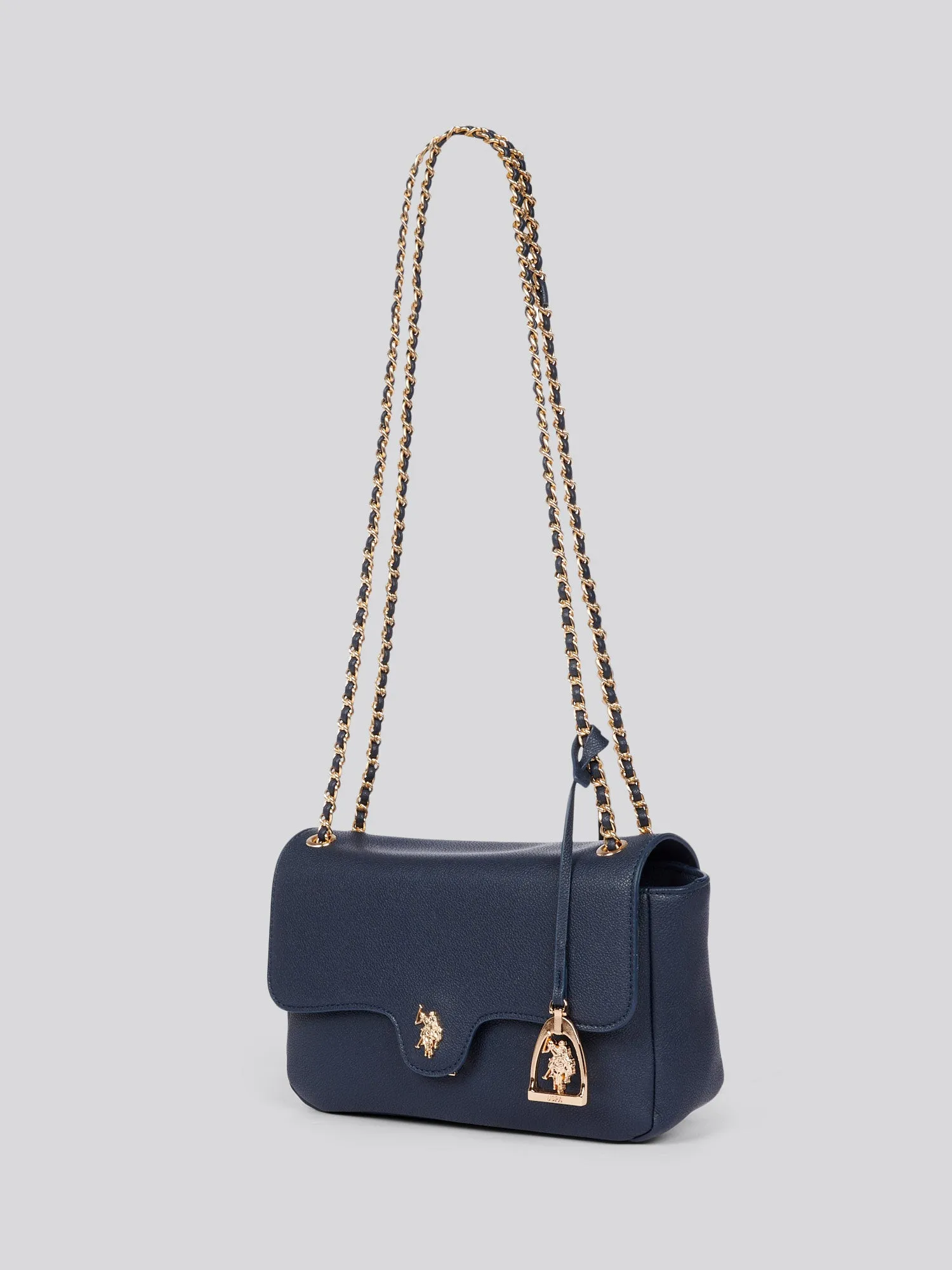 U.S. Polo Assn. Womens Jones Flap Crossbody Chain Bag in Navy