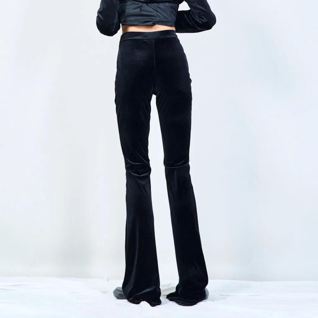 Velvet flare pants with embellished waistband wholesale