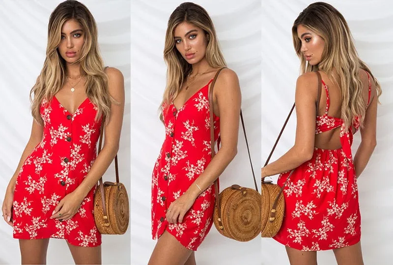 VenusFox Casual Short A-line Floral Print Sundress