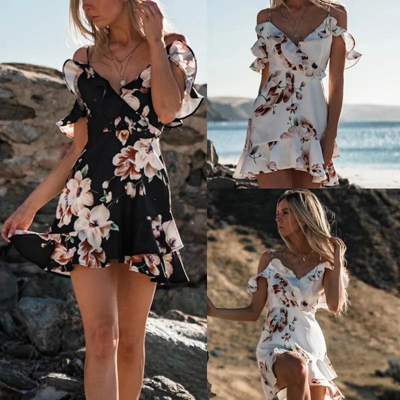 VenusFox Women's Short Mini Floral Boho Dress